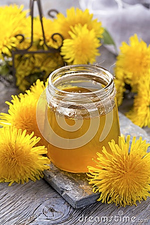 Dandelion honey in a jar Stock Photo