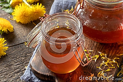 Dandelion honey - a syrup made from fresh dandelion flowers Stock Photo