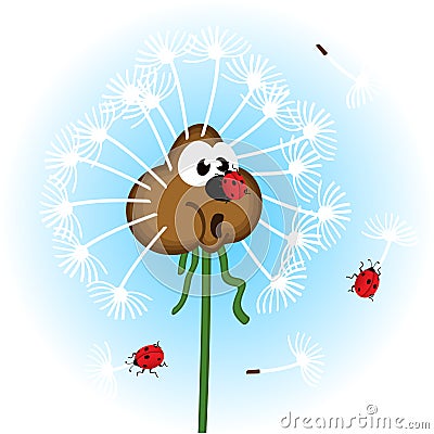 Dandelion and ladybug Vector Illustration