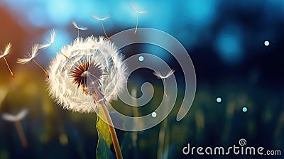 Dandelion macro close view. Created using Generative AI technology Stock Photo