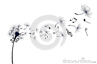 Dandelion with music notes. Vector Illustration