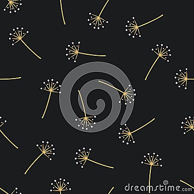 Dandelion seamless pattern on black background. Vector Illustration