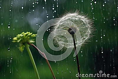 dandelion seed head dispersal in rainstorm Stock Photo