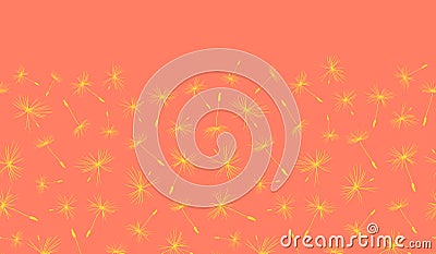 Dandelion seeds seamless vector border repeat yellow on coral pink Vector Illustration