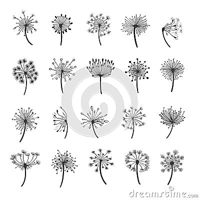 Dandelion silhouette icons Vector Illustration