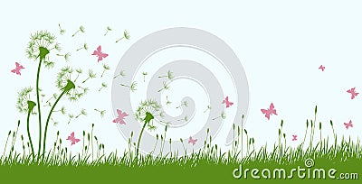 Dandelions with butterflies. Vector Illustration