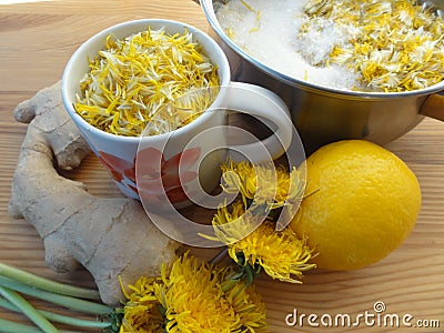 Dandelions flowers cake cooking Stock Photo
