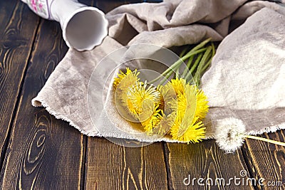 Dandelions and vase Stock Photo