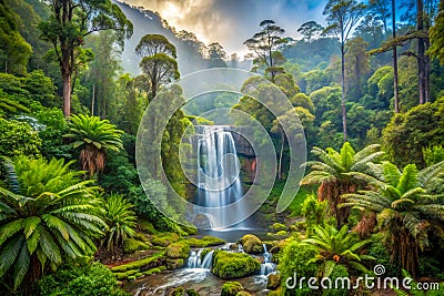 Dandenong ranges misty forests. generated using AI. Stock Photo