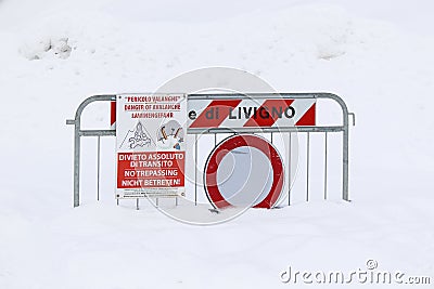 Danger of avalanche sign in the snow Editorial Stock Photo