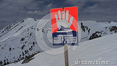Danger of avalanches warning sign Editorial Stock Photo