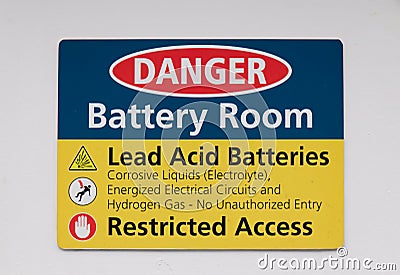 `Danger, Battery room` sign Stock Photo