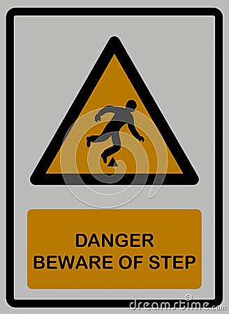 Danger beware of step on white isolated Stock Photo