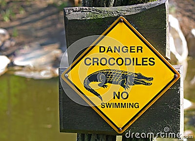 Danger crocodiles no swimming Stock Photo