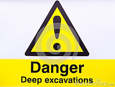 Danger Deep Excavations Warning Sign Stock Photo