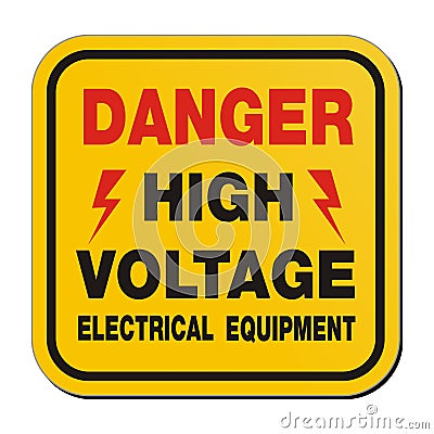 Danger high voltage electrical equipment - yellow sign Stock Photo