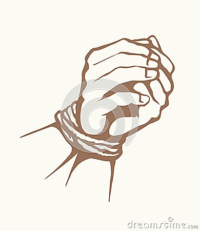 Roped bound hands. Vector drawing Vector Illustration