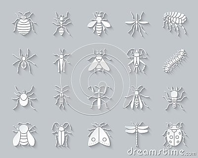 Danger Insect simple paper cut icons vector set Vector Illustration