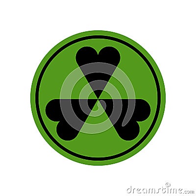 Danger Irish! Green hazard Shamrock. Clover symbol of Ireland. St. Patrick`s Day sign Vector Illustration