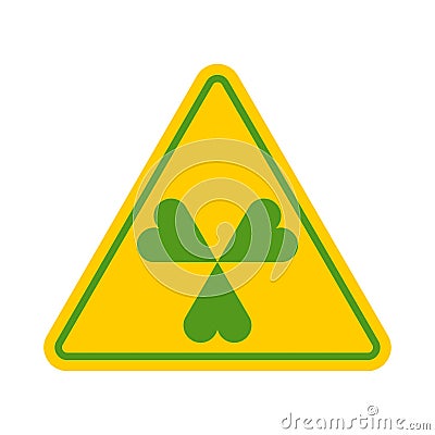 Danger Irish! Green hazard Shamrock. Clover symbol of Ireland. St. Patrick`s Day sign Vector Illustration