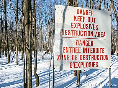 Danger keep out explosives destruction area Stock Photo