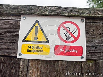 Danger no smoking sign near electrical equipment Stock Photo