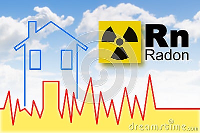 The danger of radon gas in our homes - concept illustration with radioactive symbol and check-up graph about radon contamination Cartoon Illustration