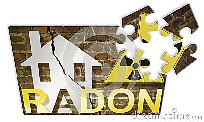 The danger of radon gas in our homes - Jigsaw solution concept with an outline of a small house with radon text Stock Photo