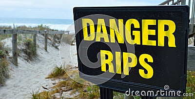 Danger rips of strong currents sign posted on the beac Stock Photo