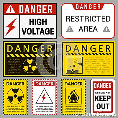 Danger. Safety Labels with Ability to Replace Text You Need. Various Embodiments Safety Banners. Vector Vector Illustration