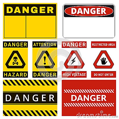 Danger. Safety Labels with Ability to Replace Text You Need. Various Embodiments Safety Banners. Vector Vector Illustration