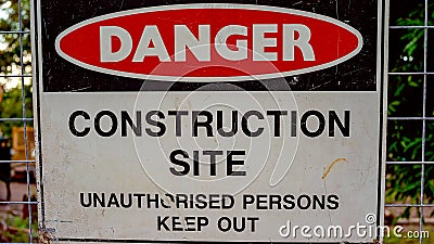 Danger Sign At a Construction Sire Stock Photo