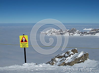 Danger sign crevasses on the Titlis Stock Photo