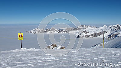 Danger sign Crevasses Stock Photo