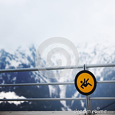 Danger sign at the mountains Stock Photo