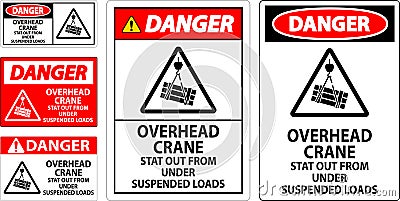 Danger Sign, Overhead Crane Suspended Loads Vector Illustration