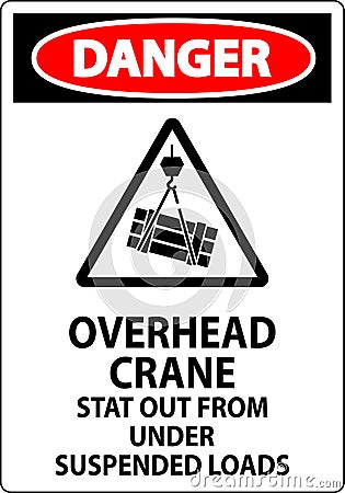 Danger Sign, Overhead Crane Suspended Loads Vector Illustration