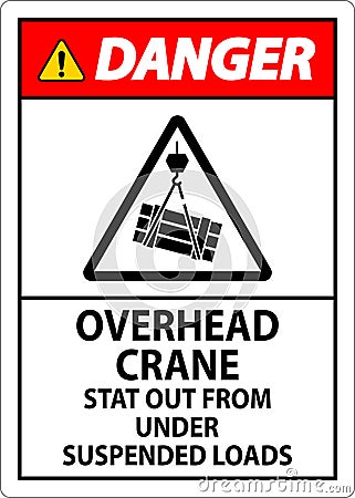 Danger Sign, Overhead Crane Suspended Loads Vector Illustration