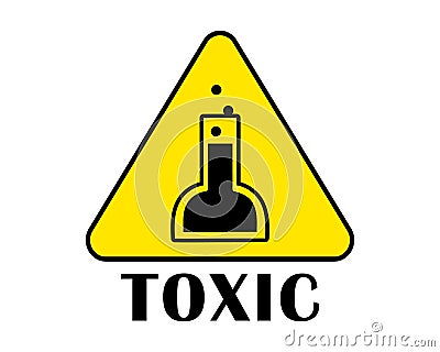 Danger sign. Toxic substance in flask. Bubbles. Warning Triangular yellow symbol. Black icon. Dangerous Liquid in bottle Vector Illustration