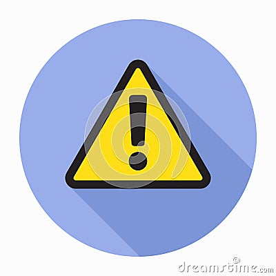 Danger sign, warning sign, attention sign. Danger warning attention icon in flat style with shadow on blue background Vector Illustration
