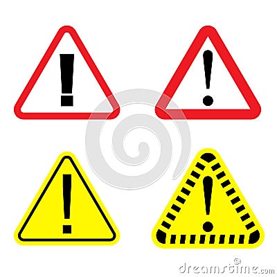 Danger signs set on a white background. Danger icon. Vector Illustration