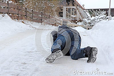 Danger Slipping - Accident danger in winter Stock Photo