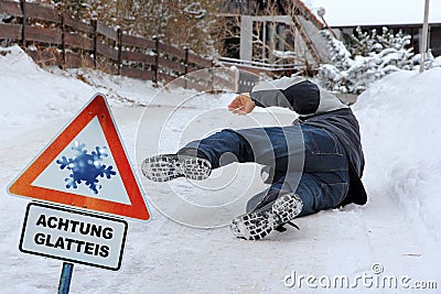 Danger Slipping - Accident danger in winter Stock Photo