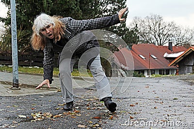 Danger of slipping in autumn and winter Stock Photo