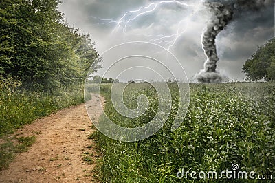 Danger storm producing a Tornado Stock Photo