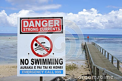 Danger Strong Currents - No Swimming sign Stock Photo