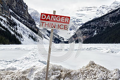 Danger thin ice sign Stock Photo