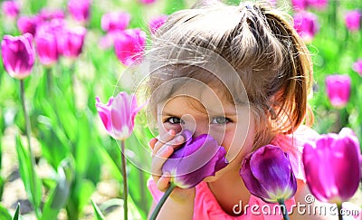 Danger in a vase. face skincare. allergy to flowers. Small child. Natural beauty. Childrens day. Little girl in sunny Stock Photo