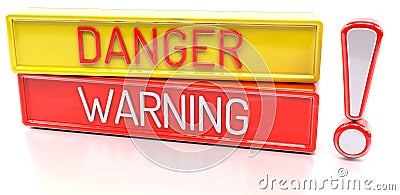 Danger Warning - 3d banner, on white background Stock Photo