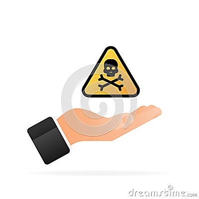 Danger yellow icon in hand vector signs. Radiation sign, Biohazard sign. Vector illustration Vector Illustration